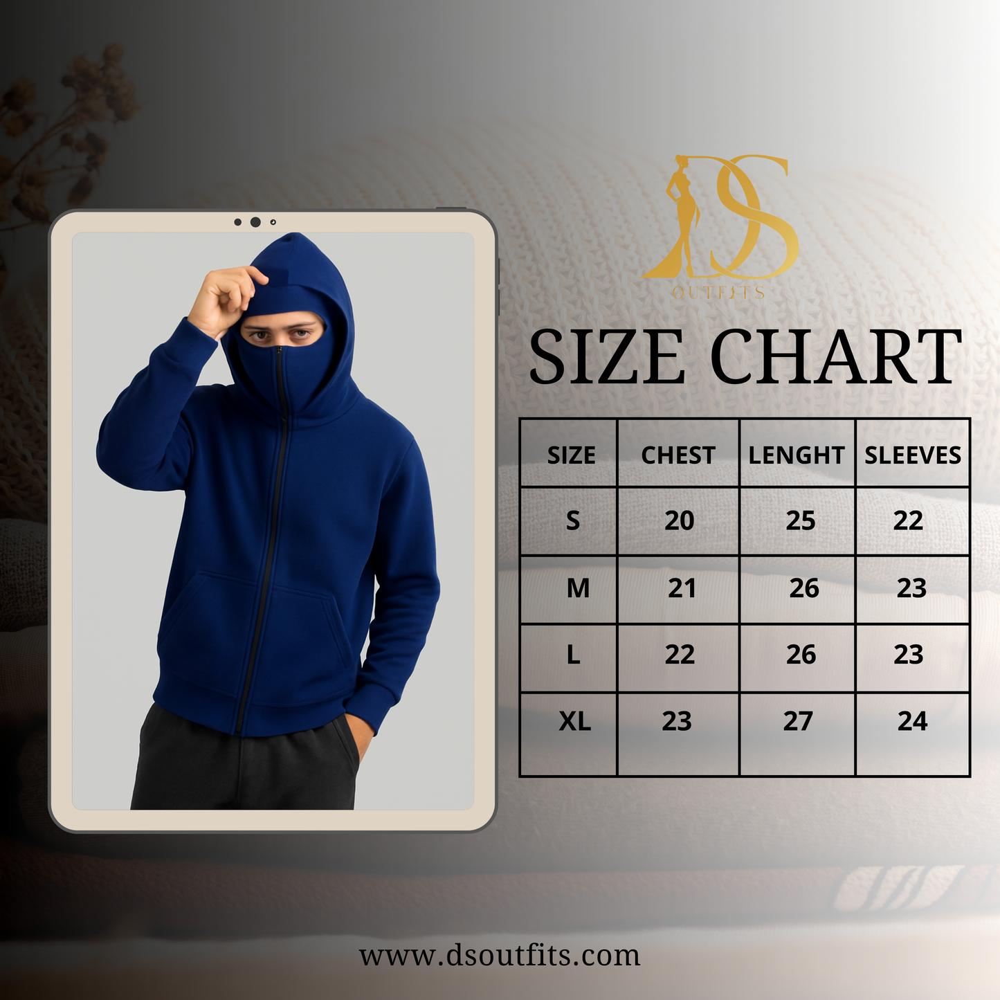 Navy Blue Balaclava Ninja Zipper Hoodie Jacket