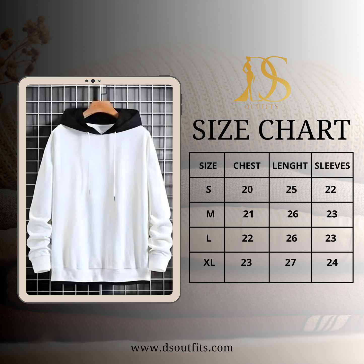 White With Black Basic Kangaroo Hoodie