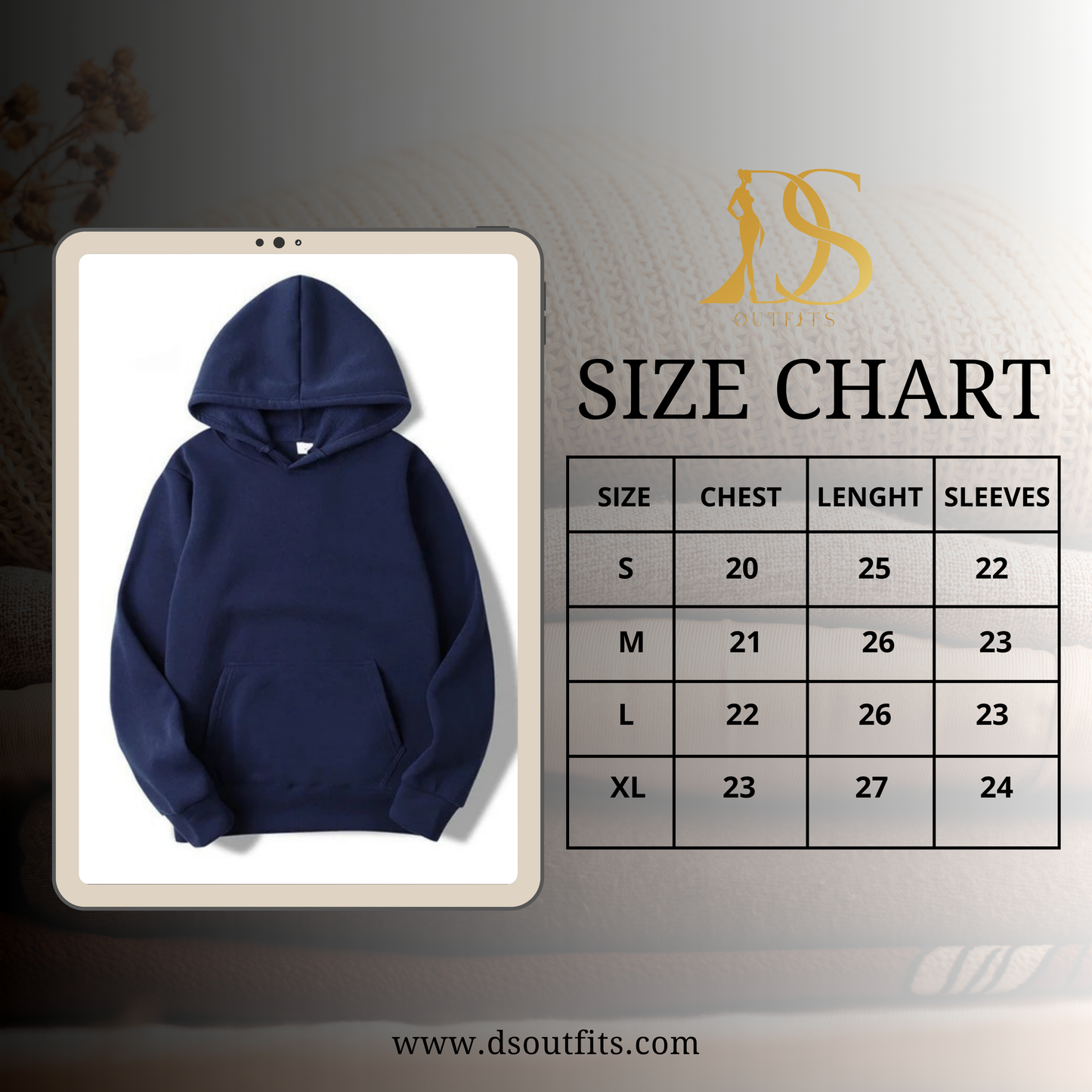 Navy Blue Basic Kangaroo Hoodie for Men