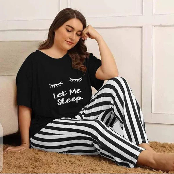 Black Let me Sleep Printed Night Suit