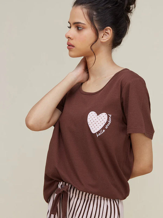 Heart and Butterfly Printed Night Suit