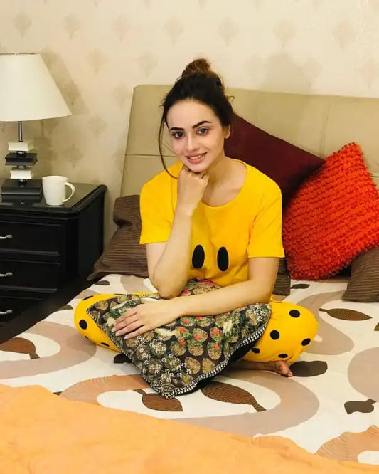 Yellow Smilly Printed Night Suit
