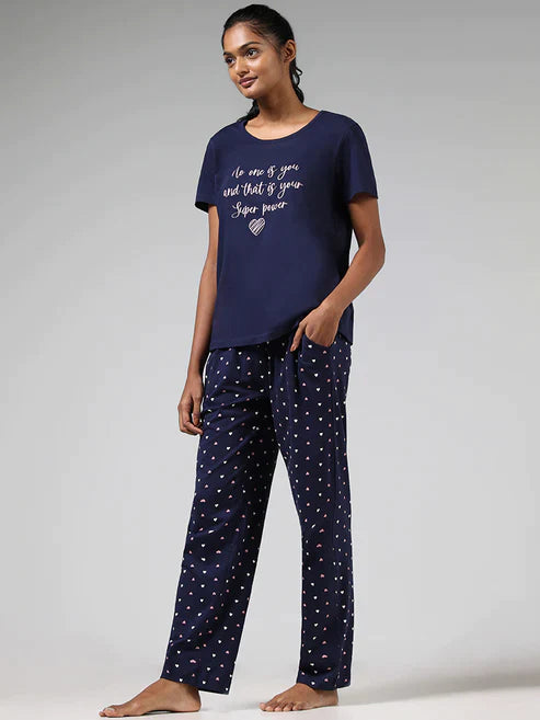 New Blue Heart Printed Night Suit