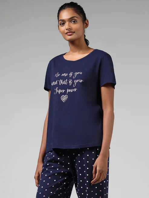 New Blue Heart Printed Night Suit