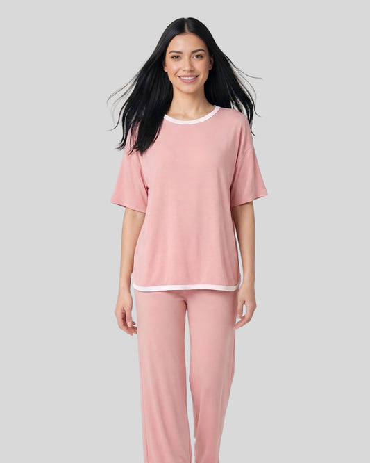 Rose Pink Half Sleeves Plazzo PJ Set