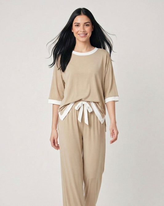 Skin White Round Neck Plazzo PJ Set