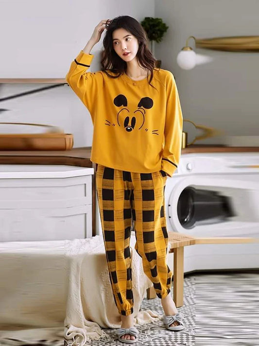 Yellow Mickey Mouse  Printed Night Suit