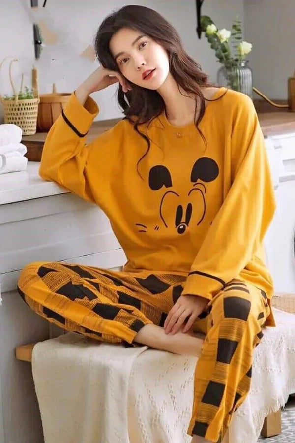 Yellow Mickey Mouse  Printed Night Suit