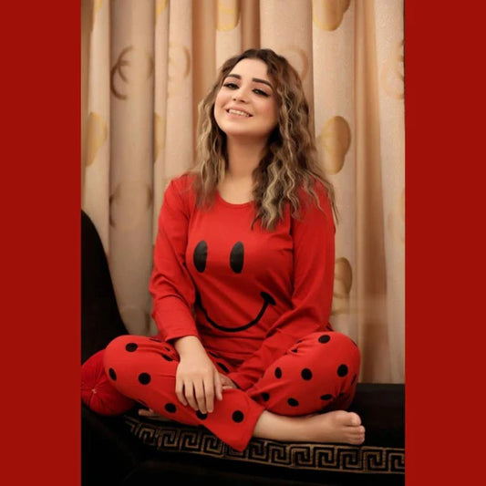 Red Smily Printed Night Suit