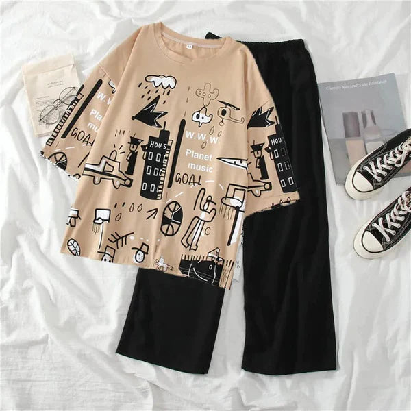 Planet Music With Black Pajama Night Suit