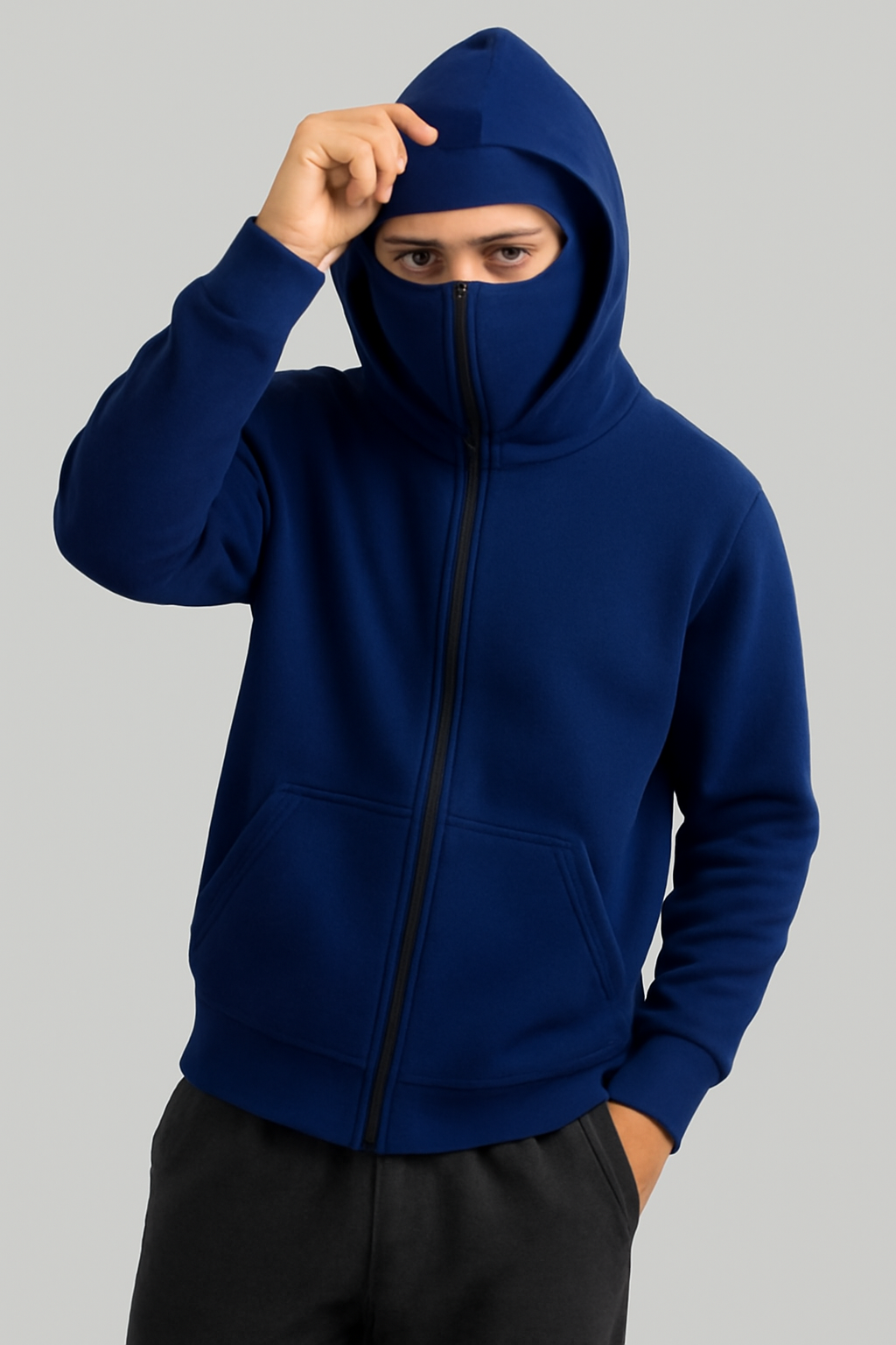 Navy Blue Balaclava Ninja Zipper Hoodie Jacket