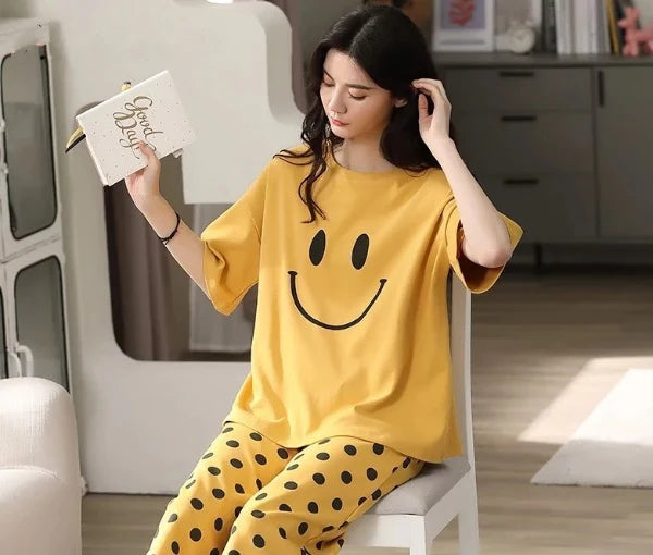 Yellow Smilly Printed Night Suit