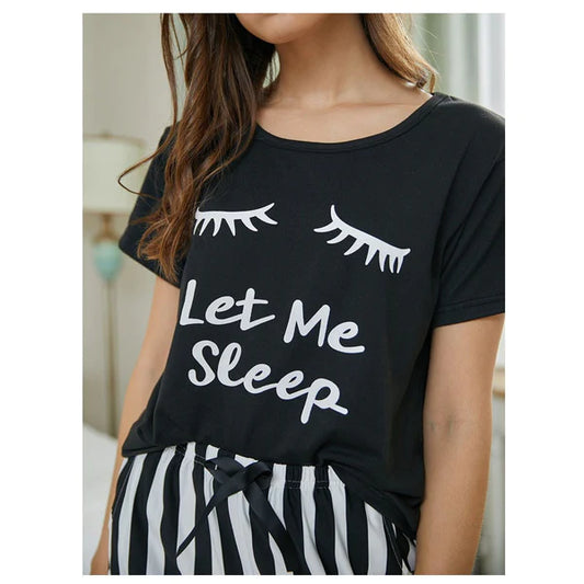 Black Let me Sleep Printed Night Suit